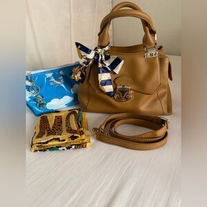 Lot of 3 Love Moschino Tan Satchel bundle with Scarf Accent